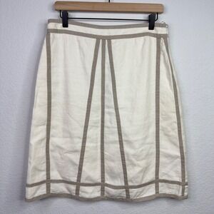 ADEC2 Skirt Womens 8/42 Cream Linen A-Line Panel Minimalist Coastal Cottagecore